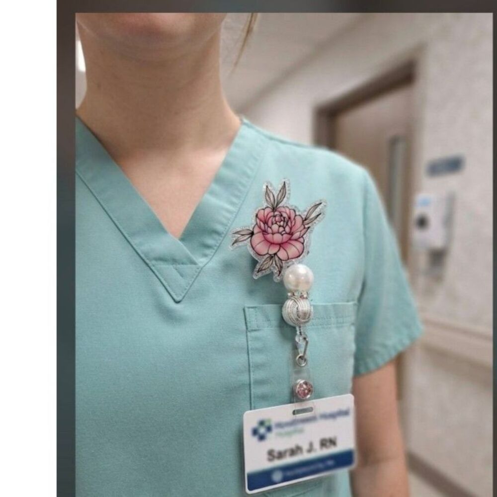 Floral Beaded Retractable Badge Holder, Elegant Handmade ID Reel
